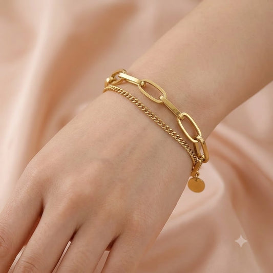 Korean Style Double-Layer Gold Link Chain Bracelet
