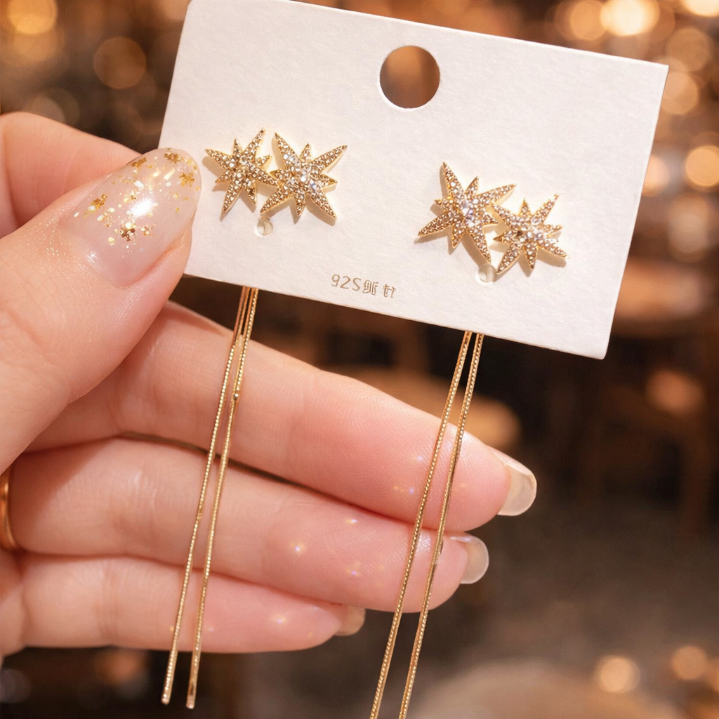 Elegant Star Chain Drop Earrings