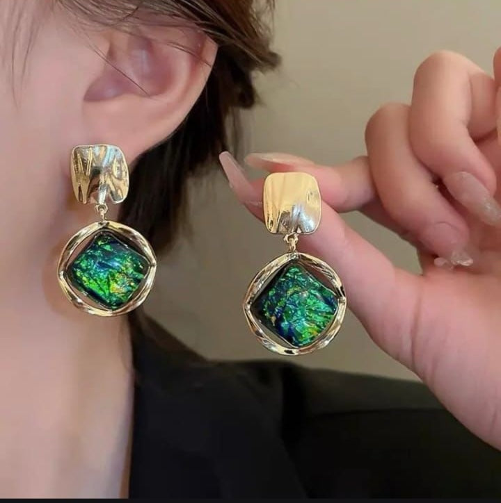 Luxury Green Stone Drop Earrings
