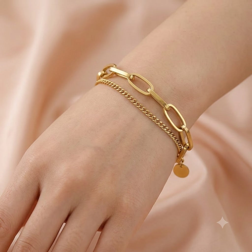 Korean Style Double-Layer Gold Link Chain Bracelet