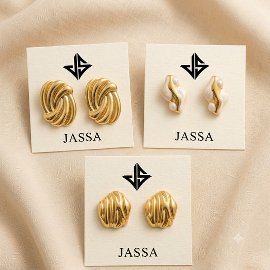 JASSA Statement Gold & Enamel Stud Earrings Combo (Pack of 3 Pairs)