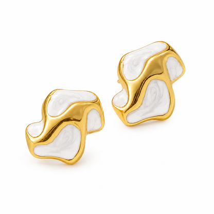 Abstract Gold Enamel Stud Earrings / Fluid Melted Gold Earrings