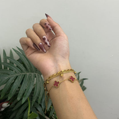 Luxury Red Clover & Gold Chain Bracelet Combo (Set of 2)
