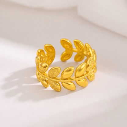 Elegance Gold Leaf Ring – Adjustable Vintage Finger Ring