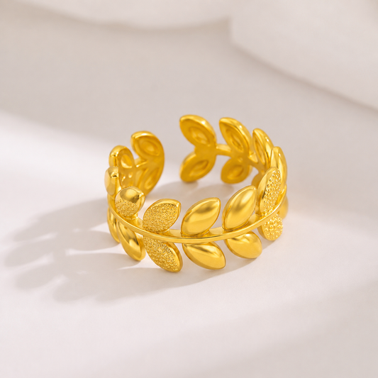 Elegance Gold Leaf Ring – Adjustable Vintage Finger Ring