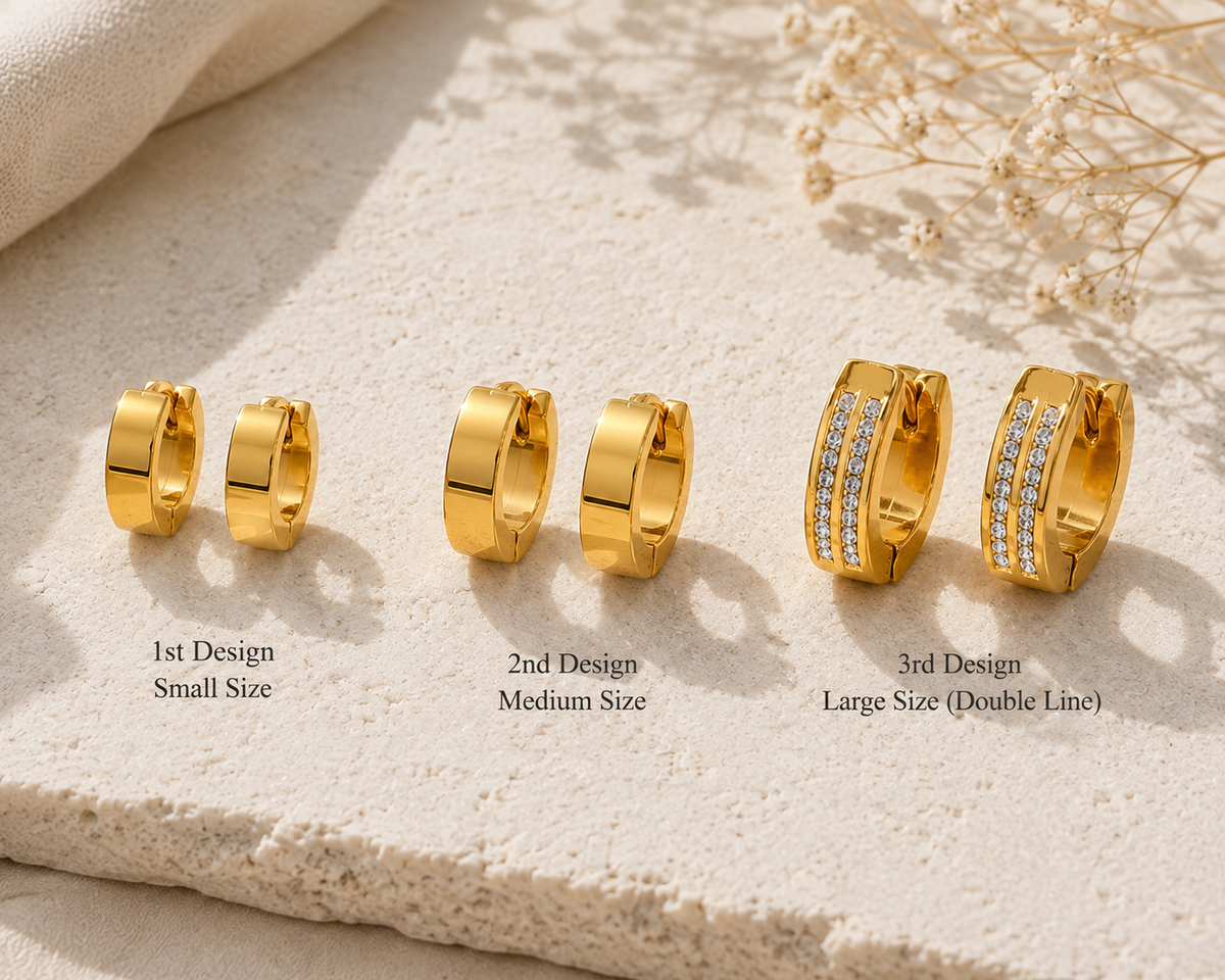 3-Pair Gold-Plated Stainless Steel Huggie Hoop Earring Set