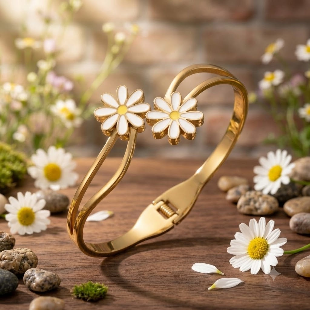 Aesthetic Daisy Flower Gold Bangle Bracelet
