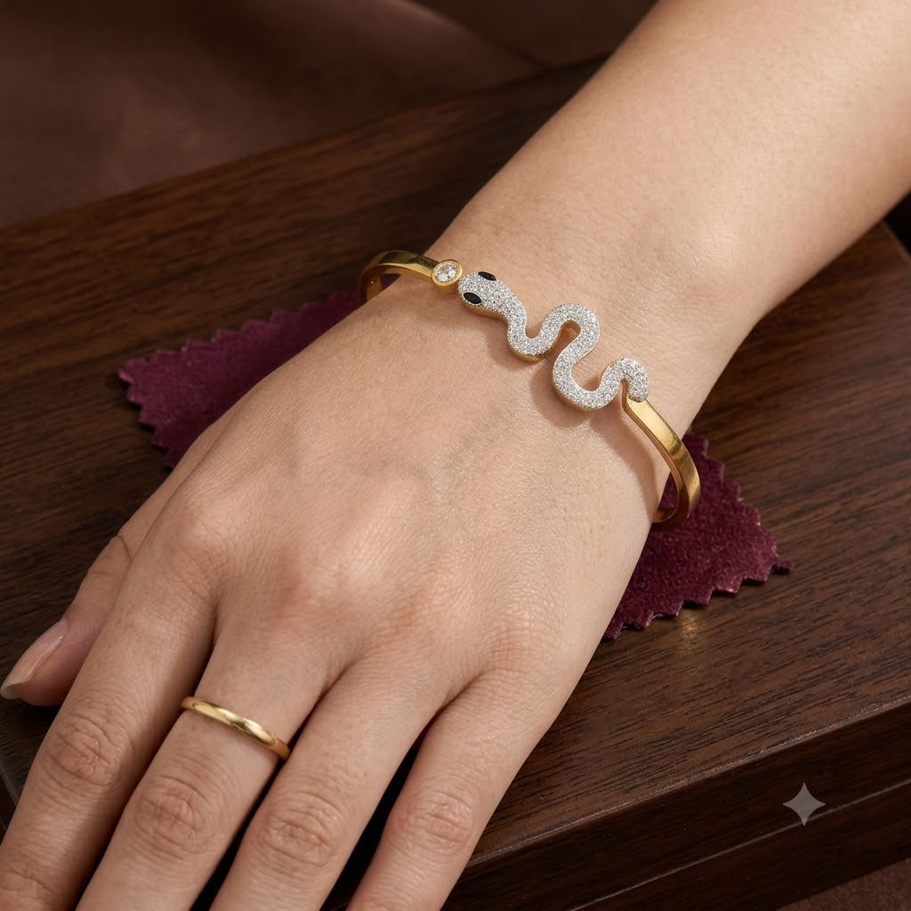 Gold-Tone Crystal Pave Snake Bangle Bracelet