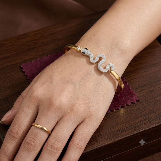Gold-Tone Crystal Pave Snake Bangle Bracelet