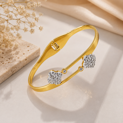 JASSA Gold Plated Heart Crystal Open Cuff Bracelet for Women
