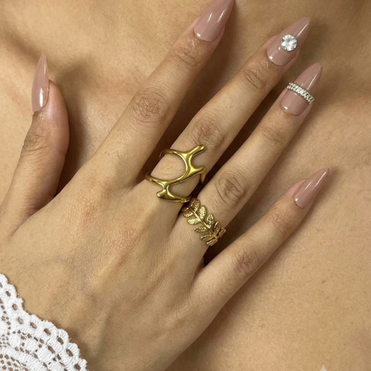 JASSA Abstract & Laurel Leaf Ring Set