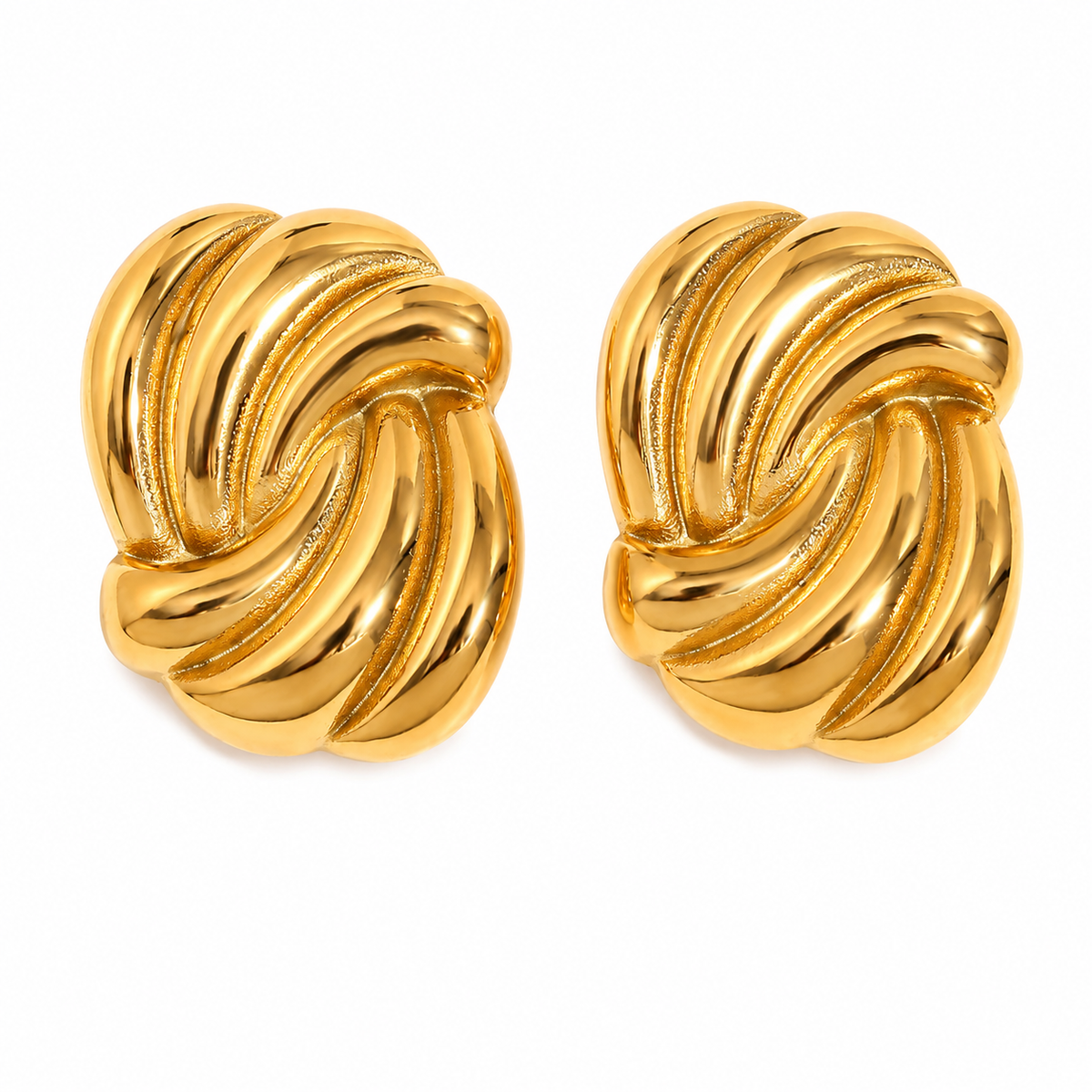 Vintage 18K Gold Plated Ribbed Twisted Swirl Knot Stud Earrings