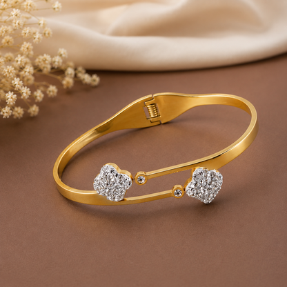 JASSA Gold Plated Heart Crystal Open Cuff Bracelet for Women