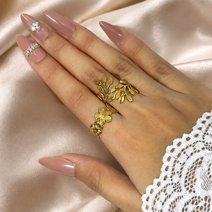JASSA Golden Flora & Leaf Ring Set