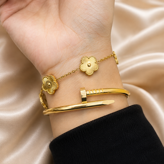Gold Plated Floral Bracelet & Cuff Set for Women