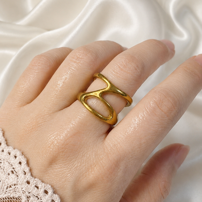 JASSA 18K Gold Plated Minimalist Wave Ring for Women