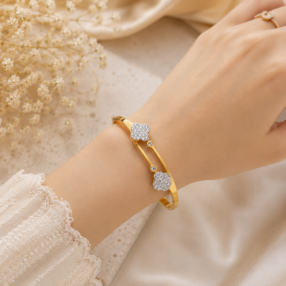 JASSA Gold Plated Heart Crystal Open Cuff Bracelet for Women