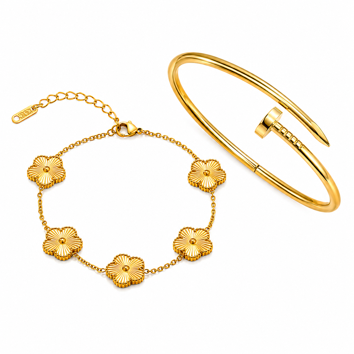 Gold Plated Floral Bracelet & Cuff Set for Women