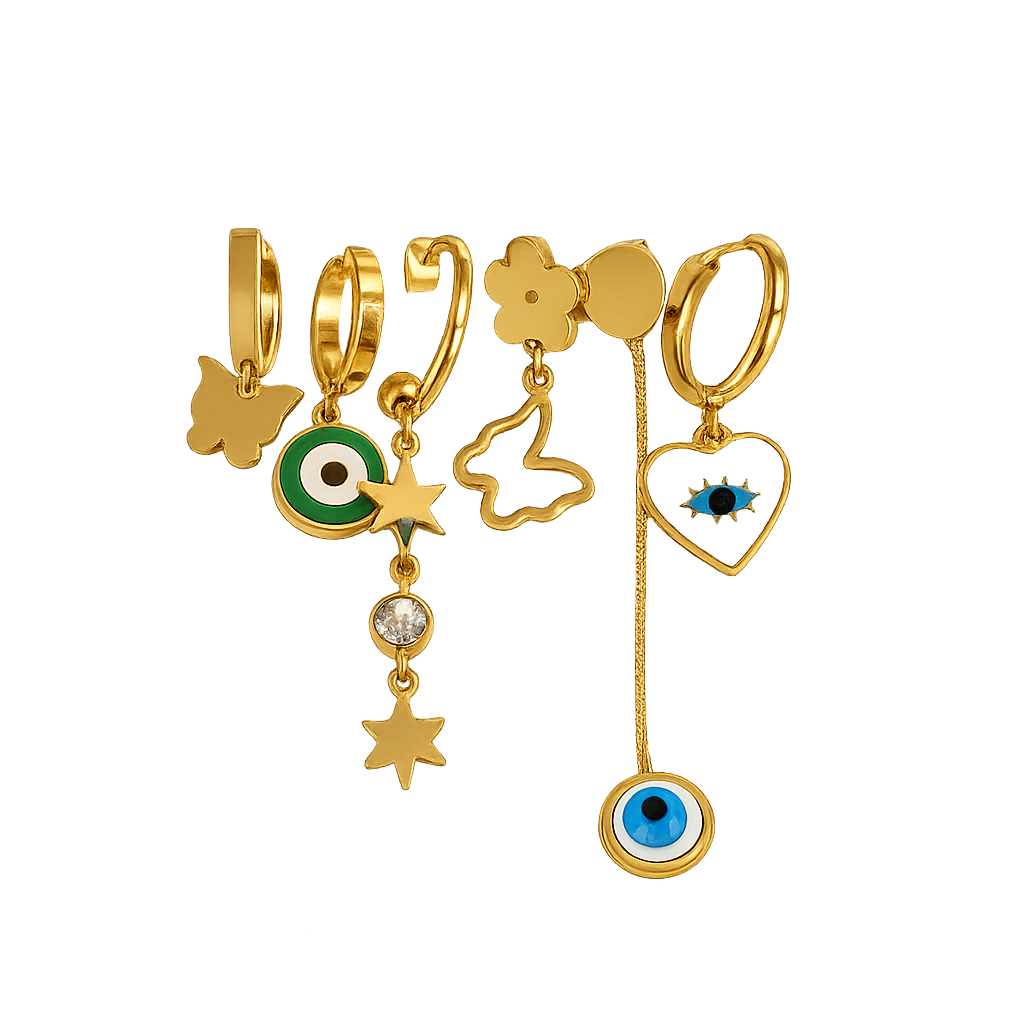 Gold-Tone Evil Eye & Celestial Charm Earring Set