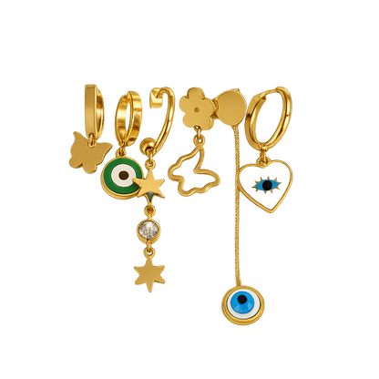 Gold-Tone Evil Eye & Celestial Charm Earring Set