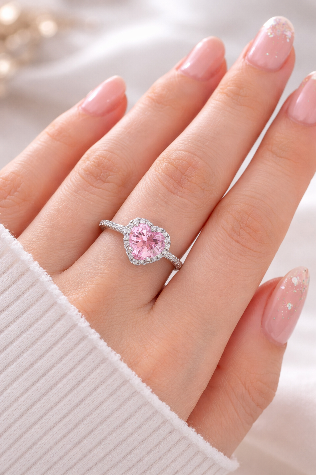 Elegant Pink Heart Diamond Ring