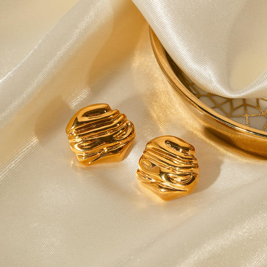Gold Wavy Textured Chunky Stud Earrings