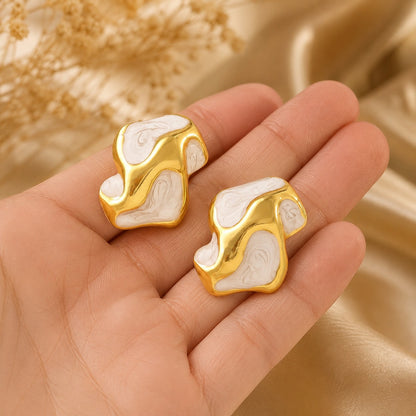 Abstract Gold Enamel Stud Earrings / Fluid Melted Gold Earrings