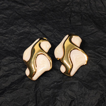 Abstract Gold Enamel Stud Earrings / Fluid Melted Gold Earrings