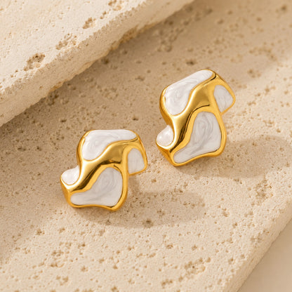 Abstract Gold Enamel Stud Earrings / Fluid Melted Gold Earrings