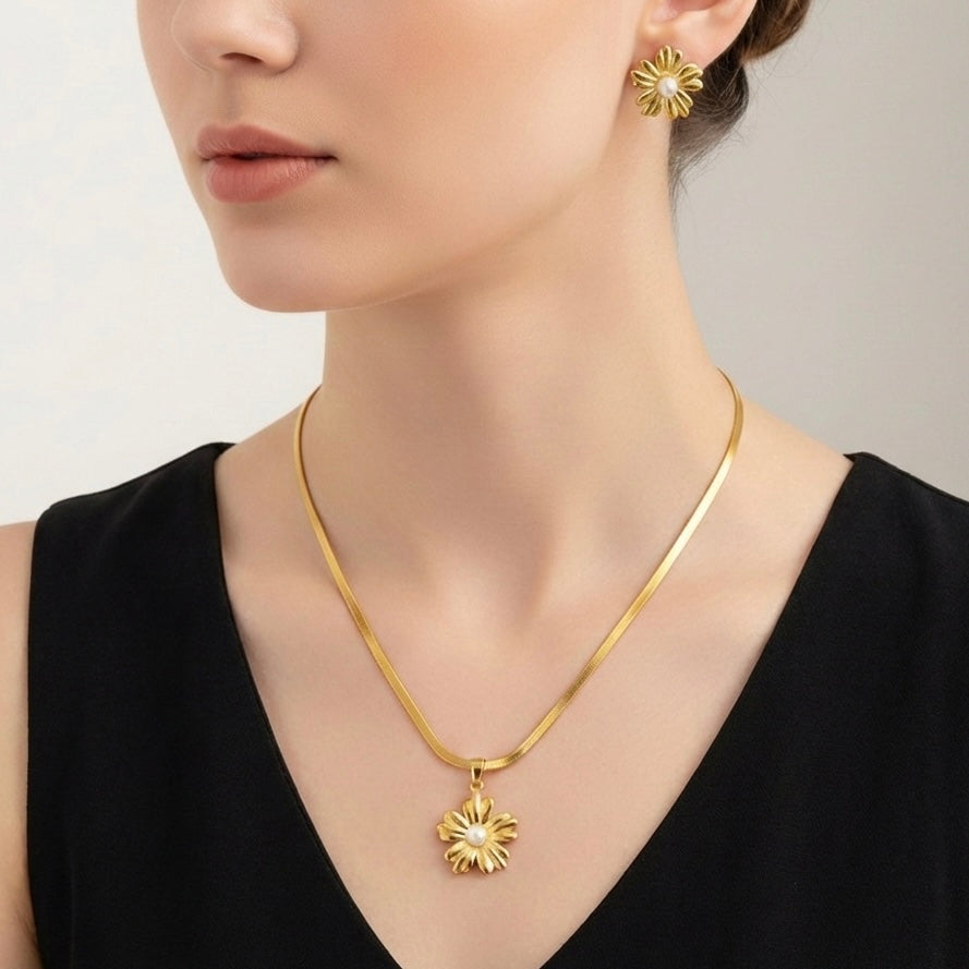 Anti-Tarnish Stainless Steel Daisy Floral Jewelry Set