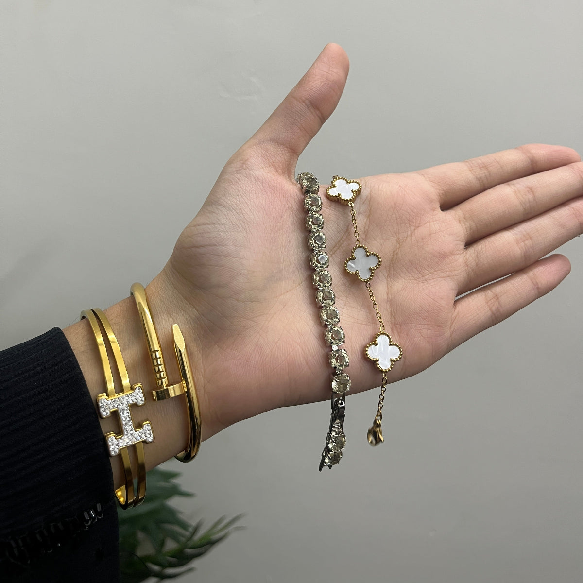 Premium CZ Diamond & Gold Plated Bracelet Set