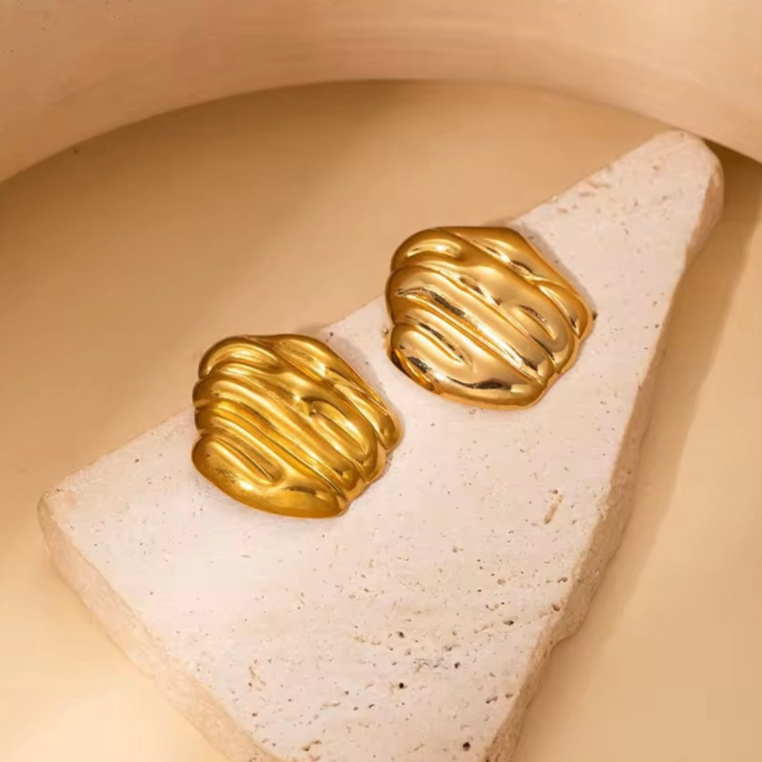 Gold Wavy Textured Chunky Stud Earrings