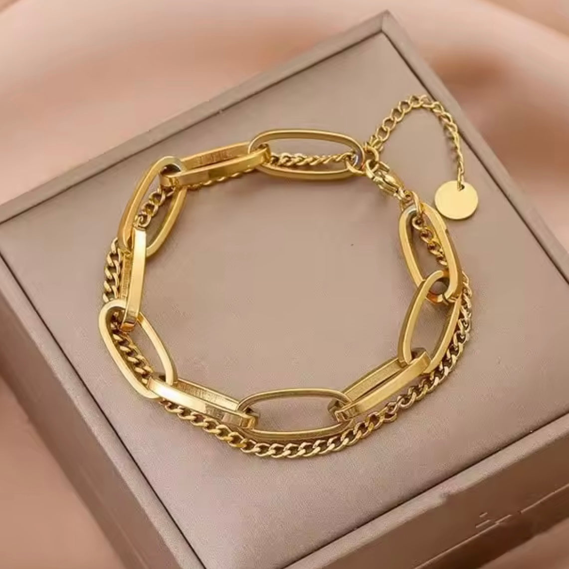 Korean Style Double-Layer Gold Link Chain Bracelet