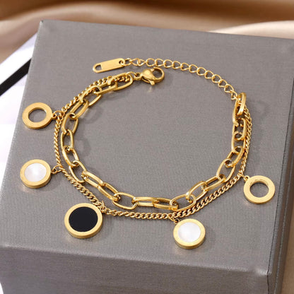 Gold-Tone Layered Bracelet Set with Sculptural Cuff and Roman Numeral Coin Charms