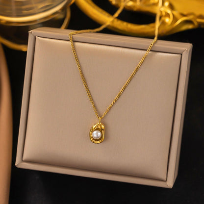 Organic Molten Gold Pearl Pendant Necklace