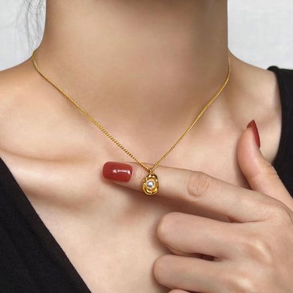 Organic Molten Gold Pearl Pendant Necklace
