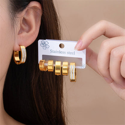 3-Pair Gold-Plated Stainless Steel Huggie Hoop Earring Set