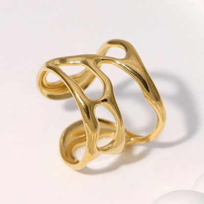 JASSA 18K Gold Plated Minimalist Wave Ring for Women
