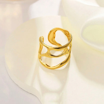 JASSA 18K Gold Plated Minimalist Wave Ring for Women