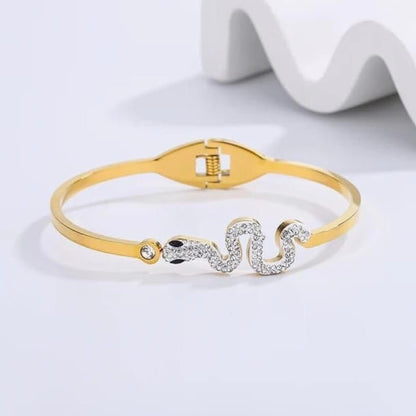 Gold-Tone Crystal Pave Snake Bangle Bracelet