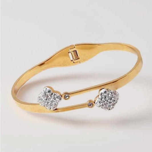 JASSA Gold Plated Heart Crystal Open Cuff Bracelet for Women