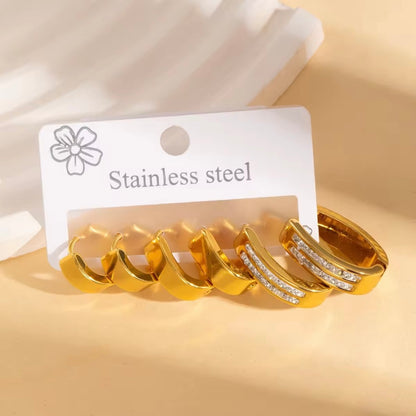 3-Pair Gold-Plated Stainless Steel Huggie Hoop Earring Set