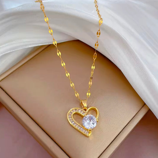 Sparkling Heart Crystal Pendant Necklace