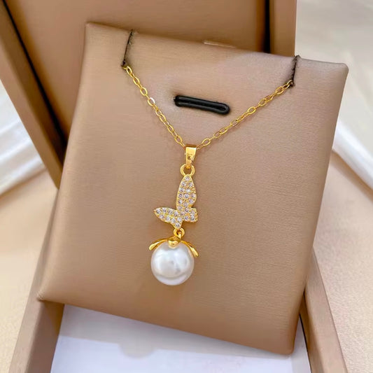 Butterfly Pearl Drop Necklace