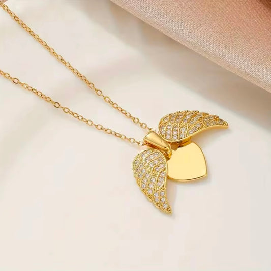 Angel Wing Heart Pendant Necklace