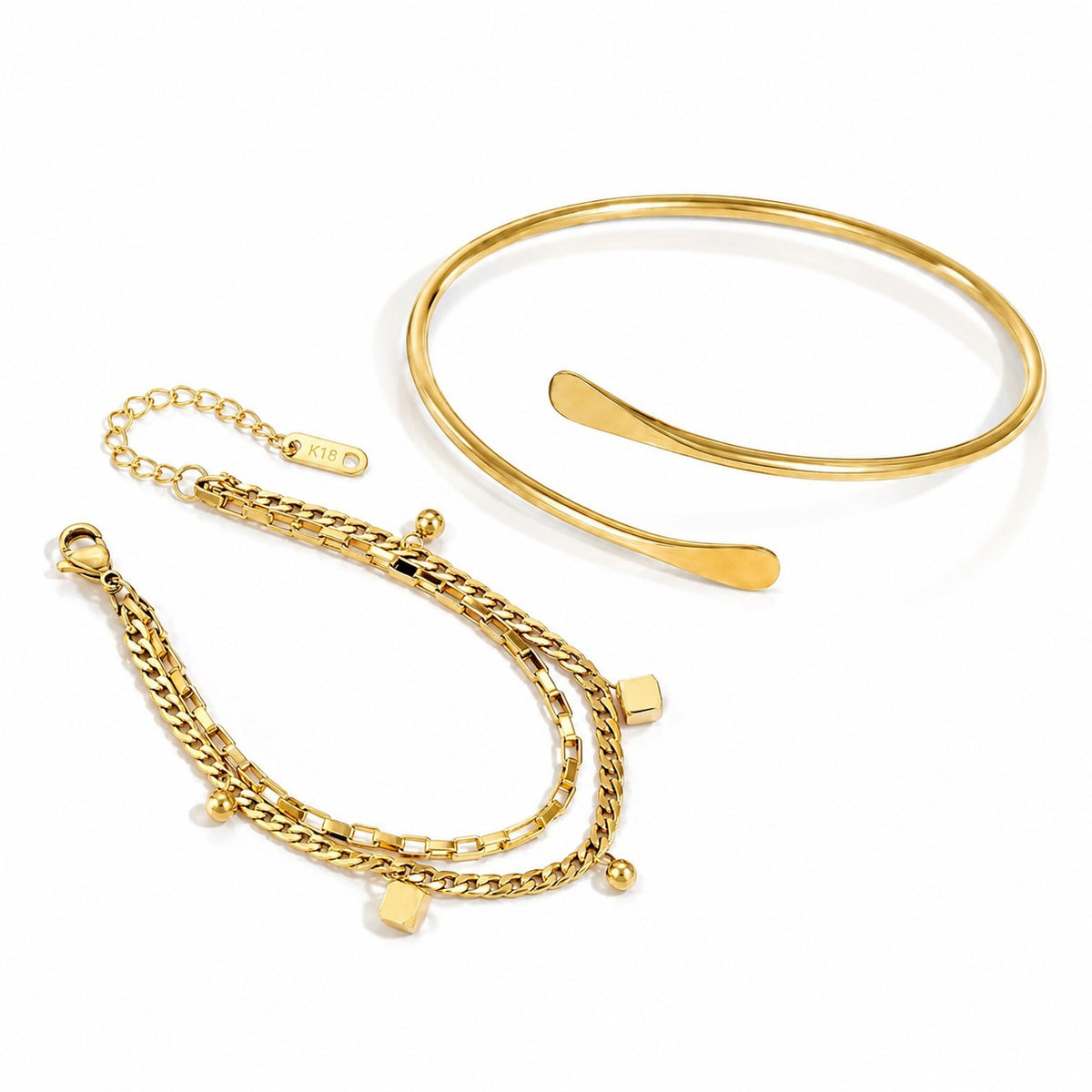 Trendy Gold Bracelet Set: Elegant Layered Wristband Combo for Women