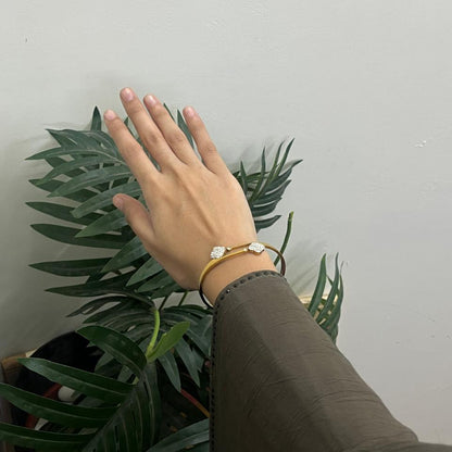 JASSA Gold Plated Heart Crystal Open Cuff Bracelet for Women