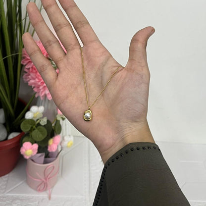 Organic Molten Gold Pearl Pendant Necklace