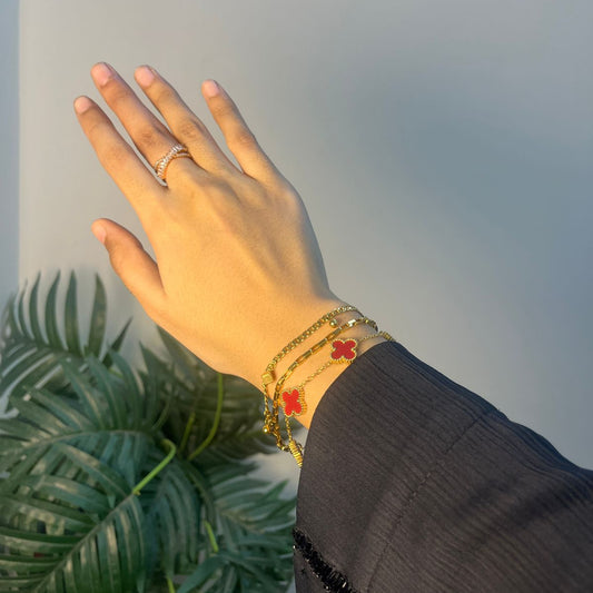 Luxury Red Clover & Gold Chain Bracelet Combo (Set of 2)