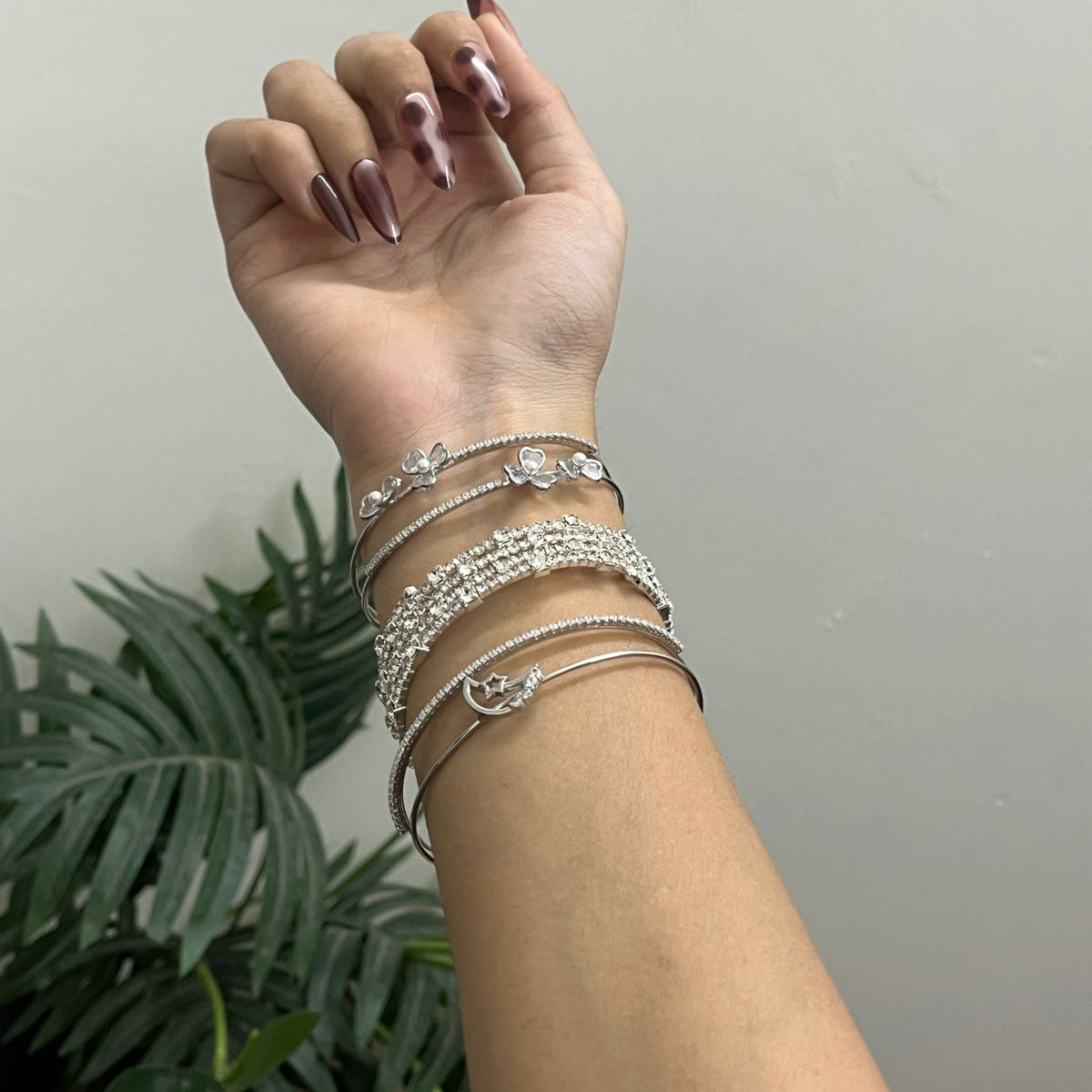Elegant Silver-Plated Zircon Bracelet & Bangle Combo Set for Women